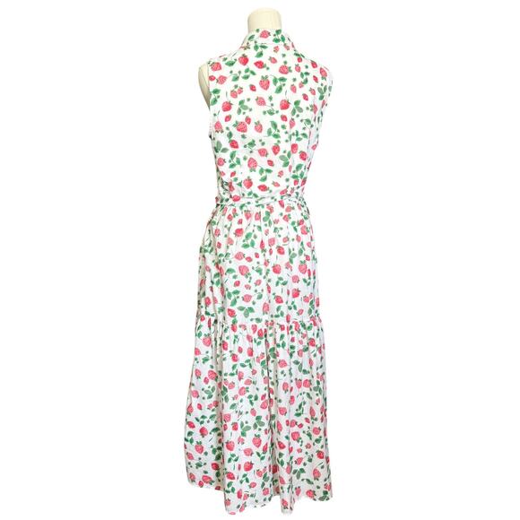 J.Crew Factory Strawberry Print Collared Midi Dress Size 8 Sleeveless Belted - Picture 9 of 11